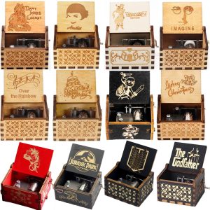 52 Theme Wooden Hand Crank Music Box Bohemian Rhapsody Theme Queen Jurassic Park Dragon Ball Birthday Christmas Gift